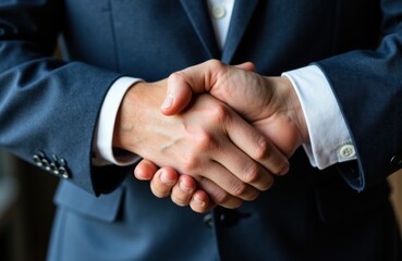 Business handshake between two people in formal suits symbolizing agreement or partnership