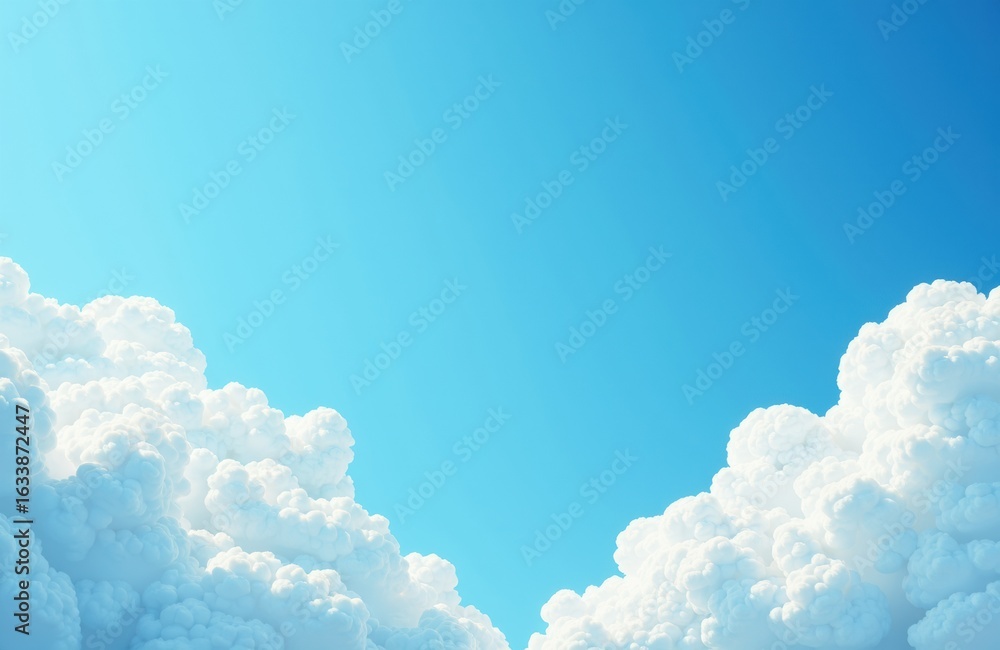 Poster clear blue sky with fluffy white clouds and open space for text or design elements