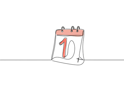 Hand-Drawn Flip Calendar Page Illustration &ndash; Red Number &ldquo;1&rdquo; with Pink Header and Curl Detail