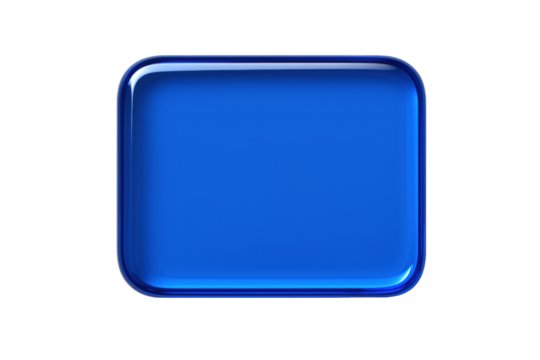 Glossy Blue Rounded Rectangle Shape with Reflective Edges, Isolated on Black