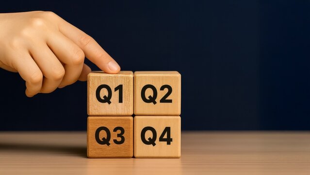 Business Planning Concept with Q1 Q2 Q3 Q4 Wooden Blocks in Hand