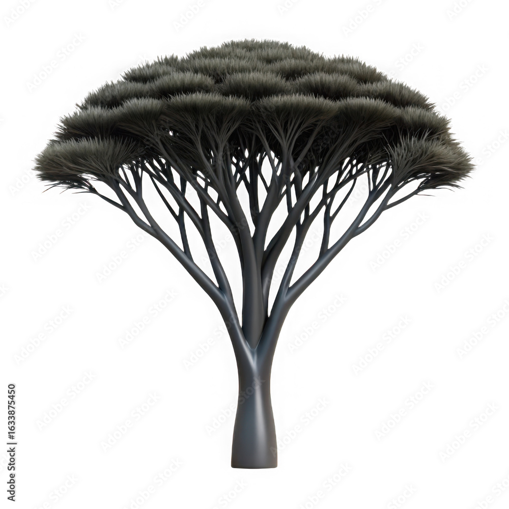 Poster Monochrome 3d render of a unique tree isolated on transparent background