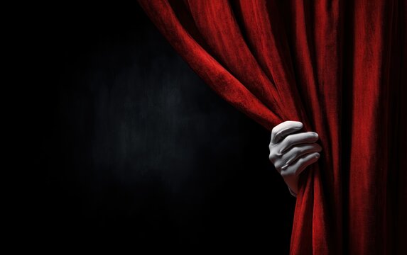 The scene powerfully symbolizes a moment of revelation, a theatrical performance beginning, or the unveiling of a secret, creating a sense of anticipation and mystery.