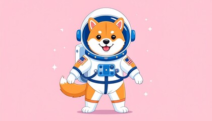 Cute dog astronaut on pink background