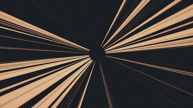Radial lines of beige and black converge on a dark center.
