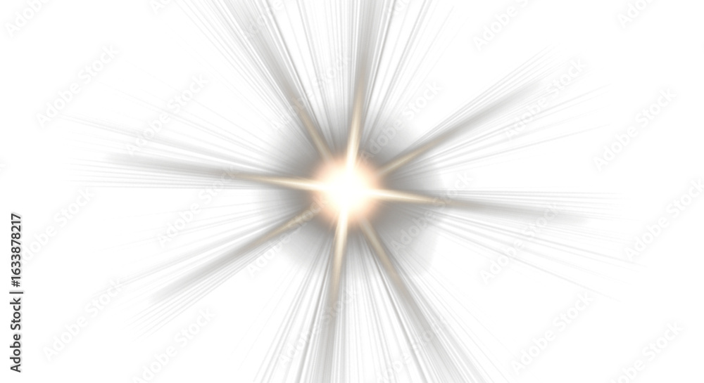 Poster dynamic golden starburst or lens flare effect with radiating beams, a vibrant and energetic design e