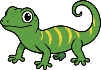 Cartoon Green Lizard with Yellow Stripes and a Curly Tail a Vibrant and Playful Reptile Illustration