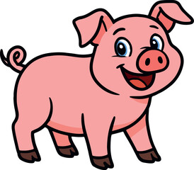 Fototapeta premium Delightful Pink Pig Cartoon Illustration Featuring Playful Expression and Charming Design Perfect for Childrens Content