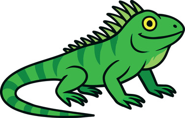 Obraz premium Cartoon Iguana Character in Bright Green Shades with Bold Outlines and a Smiling Expression Illustrated