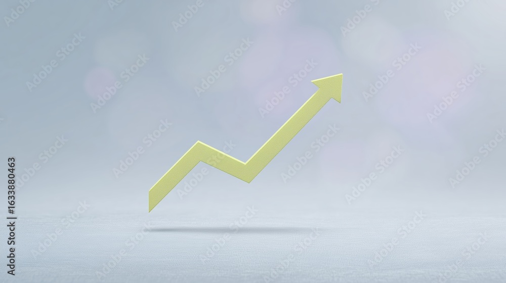 Poster yellow upward arrow graph symbolizing growth and success on a soft gradient background, representing