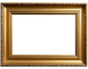 Ornate gold rectangular frame isolated on white background