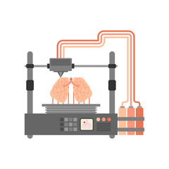 futuristic 3D printer prints human lungs. Concept of bioprinting, organ creation, medical technology, transplantation.