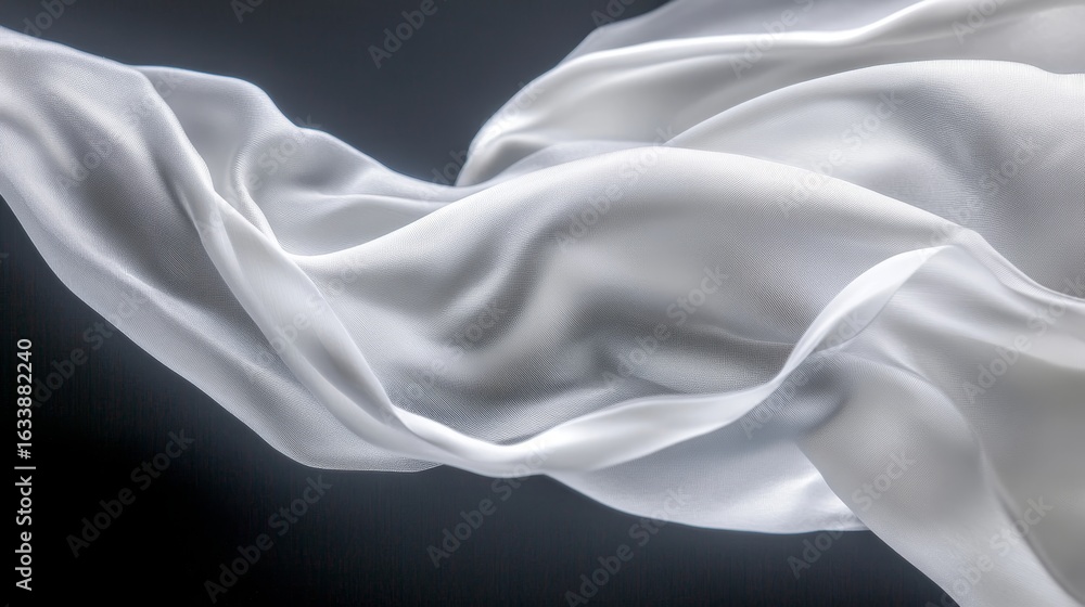 Poster elegant flowing white fabric drape with soft curves and light texture for background designs