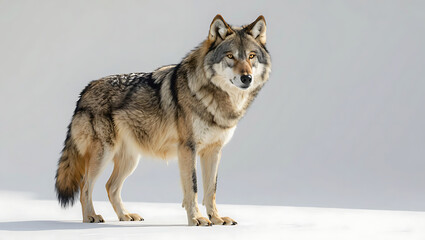 Obraz premium Majestic gray wolf standing proudly against a soft gray background
