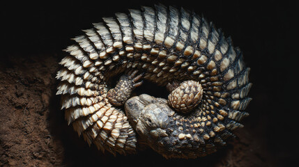 Fototapeta premium Armadillo Girdled Lizard Curled Up: Top-Down View