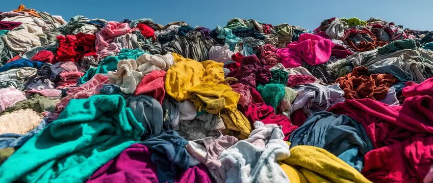 stack of clothing made of textile fabric for recycling. pollution from the apparel business. Reusing clothing and the idea of quick fashion