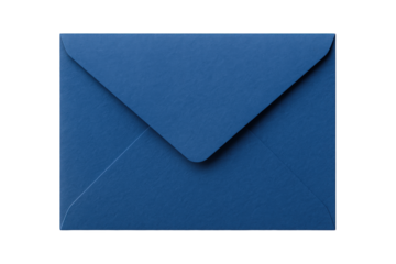 Close-up of a textured blue envelope with a classic triangular flap, showcasing its material and design against a dark backdrop.