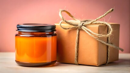 A gift box tied with twine next to a scented candle, representing celebration, relaxation, and thoughtful gestures for special occasions