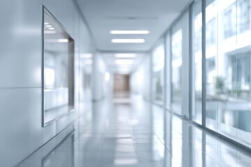 Blurry, modern, empty office hallway