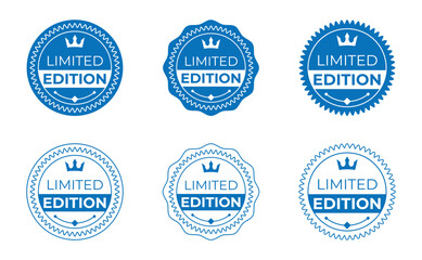 Obraz premium Limited Edition Blue Badges, Exclusive Product Seals, and Royal Crown Icons