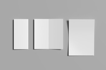 Fototapeta premium DL Bi-Fold brochure booklet mockup. Leaflet presentation. Pamphlet mock up. Booklet design template. A5 paper sheet display read first person.