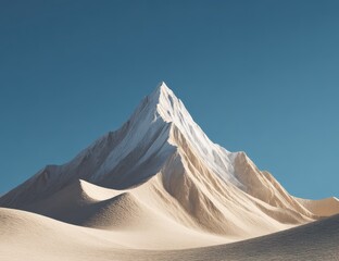 Snowy peak, sandy desert landscape