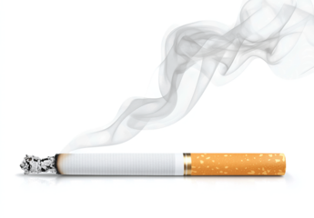 Cigarette with smoke isolated on a transparent background, flat lay