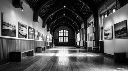 Black-and-white photography exhibit at historic hall in UK open event