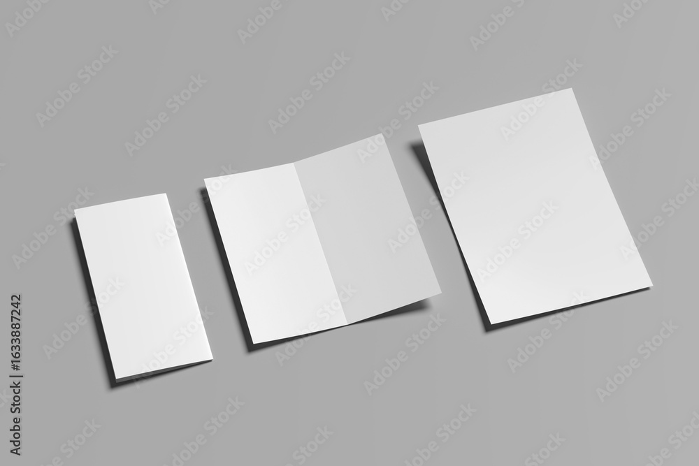 Poster dl bi-fold / half-fold brochure mock-up with brochure flyer mockup 3d rendering