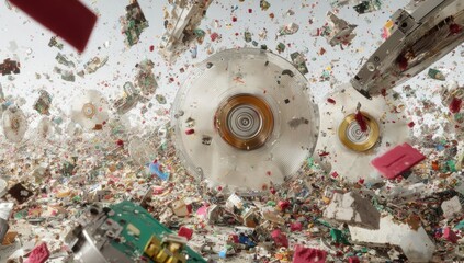 Shredded hard drives amidst waste