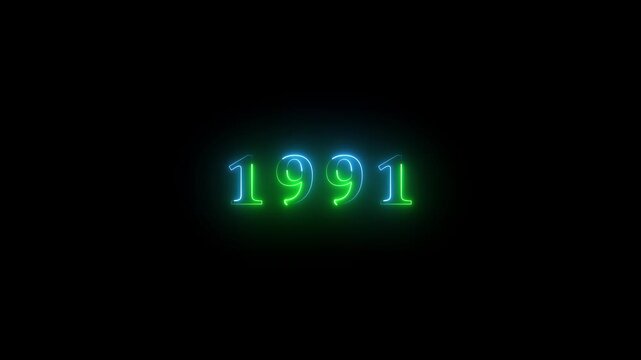 1991 neon line text. Abstract 1991 neon text animation, Glowing neon number text background 4k video animation . important year, important date 1991.