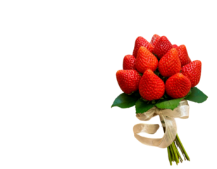  Strawberry Bouquet with Ribbon Ties, isolated on a transparent background.