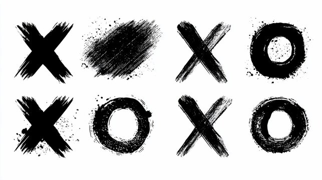 Grunge Brushstroke X's & O's, Isolated on White Background