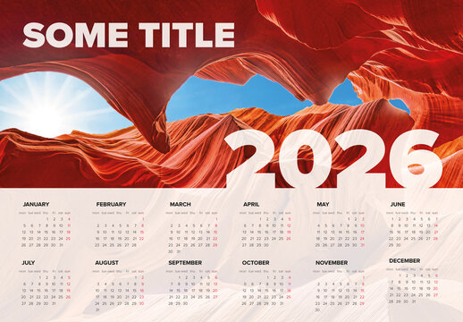 Light 2026 Calendar Template with Photo placeholder