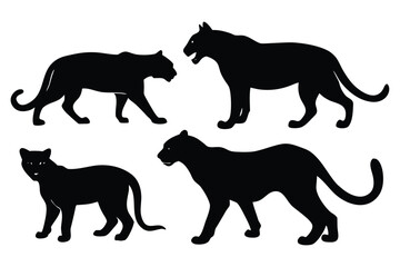 Silhouette of Panthers in Various Poses Majestic and Powerful Felines Expressing Strength and Grace in Simple yet Striking Designs