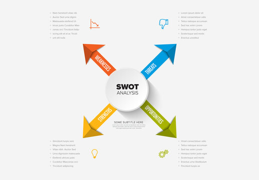 SWOT Analysis Diagram with Colorful Arrows on light background