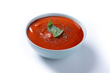 Homemade Tomato Soup in bowl with Basil