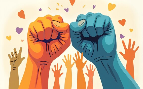 Vector illustration, colorful fist as banner, poster or template, International Youth Day. High quality