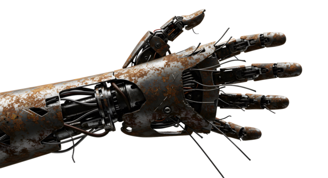 Rusty robotic hand reaching out