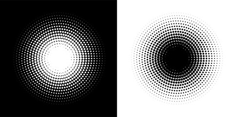 Halftone gradient. Dotted gradient, smooth dots spraying and halftones dot background seamless horizontal geometric pattern vector template set.