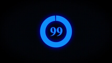 Countdown timer number ,0 to 99 seconds circular countdown digital electronic timer. counting down with green numbers and circle marking time ,Sci-Fi light Effects electronic protection ...