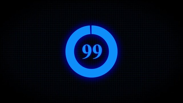 Countdown timer number ,0 to 99 seconds circular countdown digital electronic timer. counting down with green numbers and circle marking time ,Sci-Fi light Effects electronic protection ...