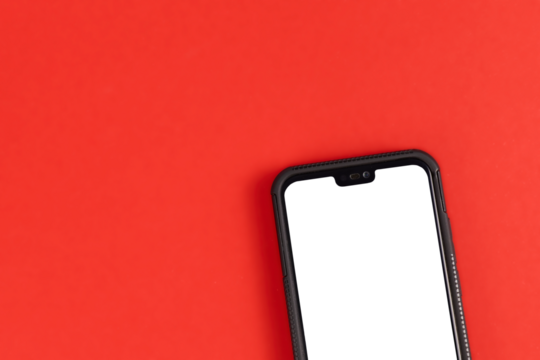 smart phone on red background with blank display isolated on white or transparent png