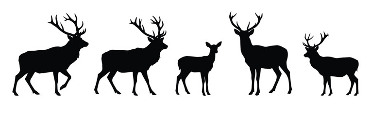 Deer silhouette vector illustration wildlife animal herd forest creature graphic