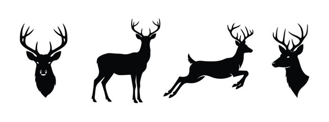Deer silhouettes forest animals wildlife nature hunting vector graphics