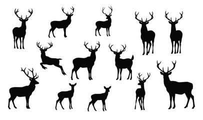 Deer silhouette collection majestic wildlife vector graphics