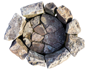  Stone Circle Arrangement for Firepit or Ritual, isolated on a transparent background.