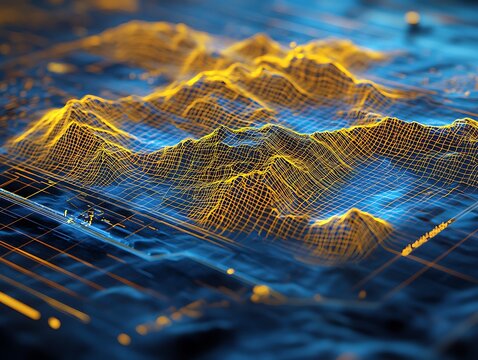 Historic highland map combined with futuristic grid and scanning elements in gold-blue