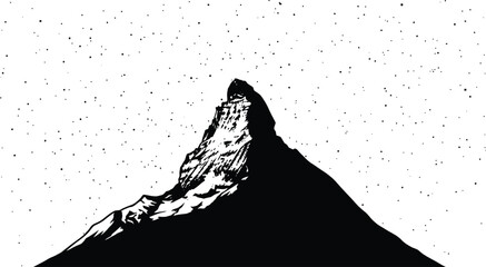 Stark mountain peak with stars, alpine adventure and exploration theme