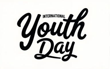 Black color symbol sign for International Youth Day with calligraphy font text, representing friendship, happiness, and youth. High quality